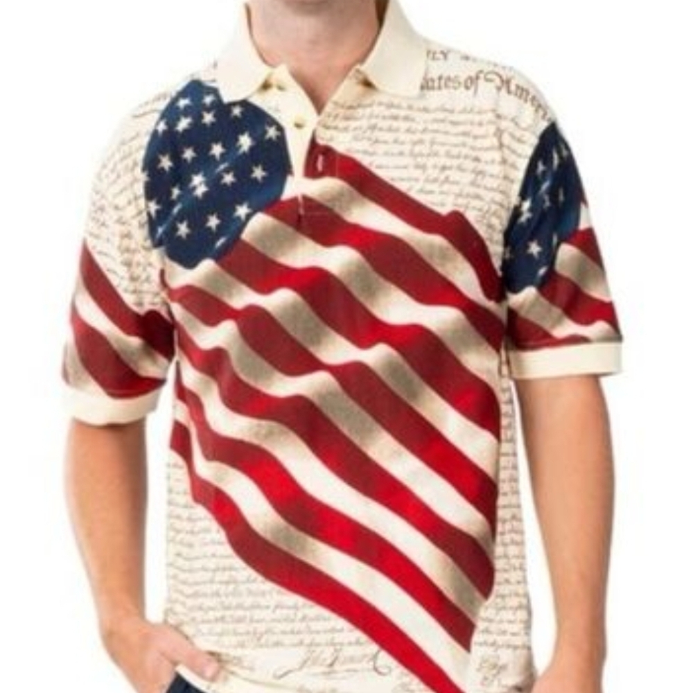 American Summer Clothing Patriotic Stars and Stripes Polo Shirt 2X EUC